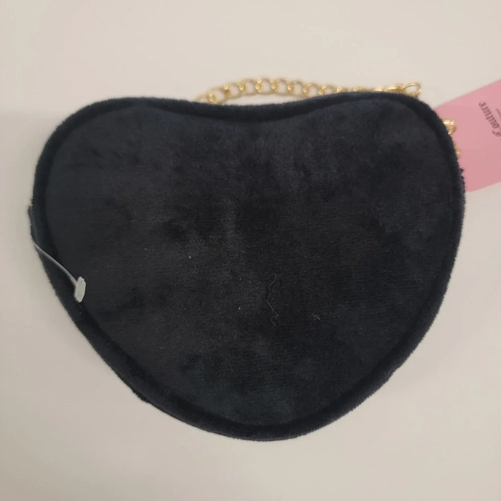 NEW! JUICY COUTURE Kids Faux Fur Heart Shoulder Bag Black Colorful Rhinestones‎